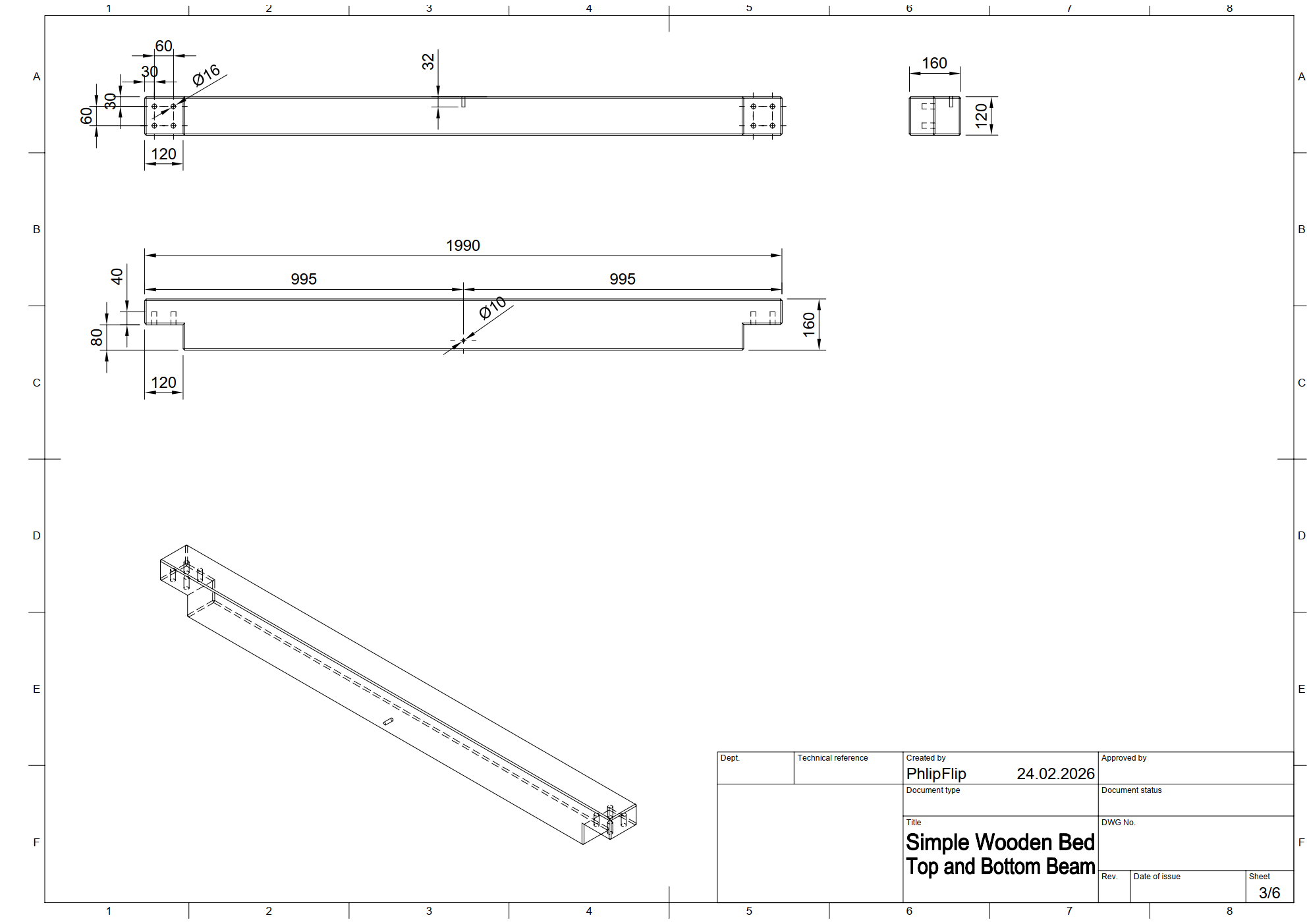 简单的木床 - 180 × 200 厘米